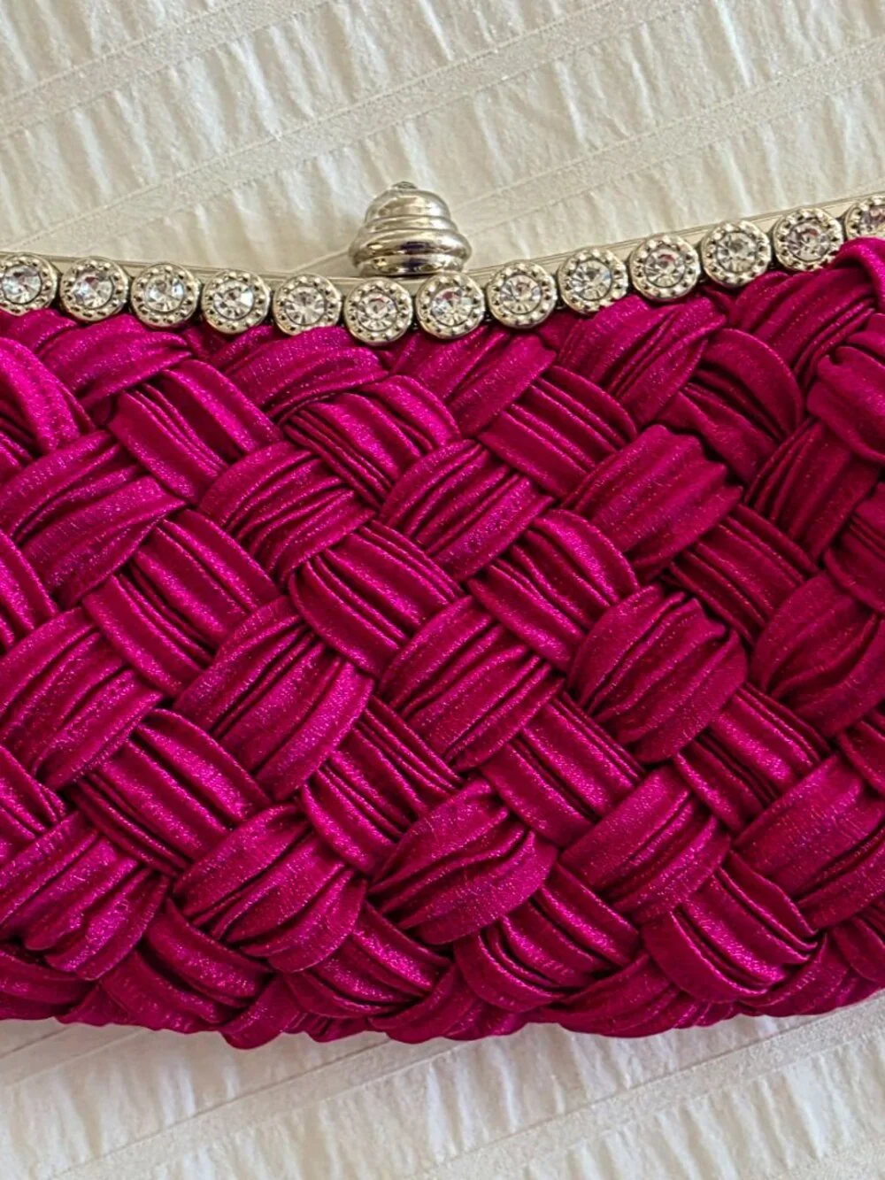 Fuschia Woven Satin Evening Bag